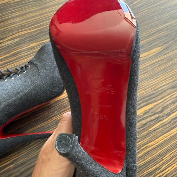 Christian Louboutin felt gray open toe bootie